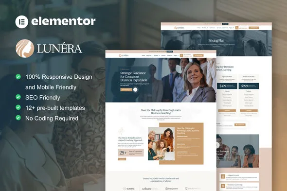 lunera feminine business coaching elementor pro template kit 1