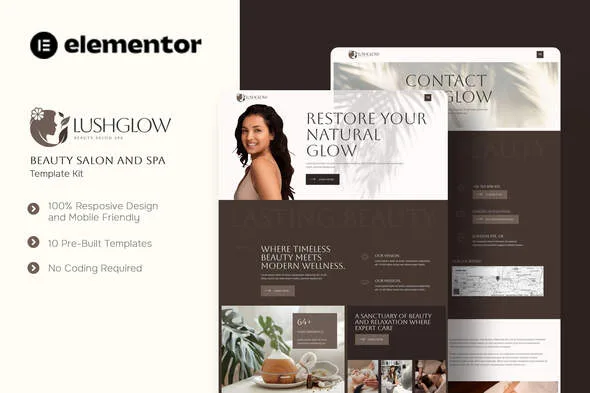 lushglow beauty salon spa elementor template kit 1