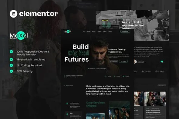 maxel web development portfolio elementor template kit 1