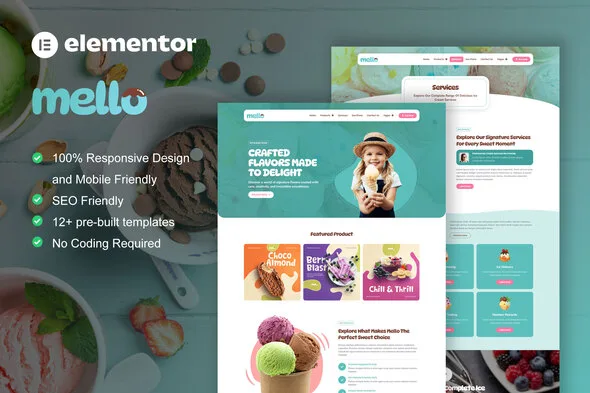mello ice cream shop company elementor template kit 1