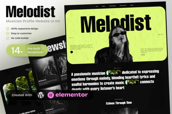 melodist musician profile elementor template kit 1