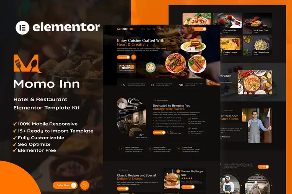 momoinn hotel restaurant elementor template kit 1