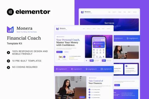 monera financial coach elementor template kit 1