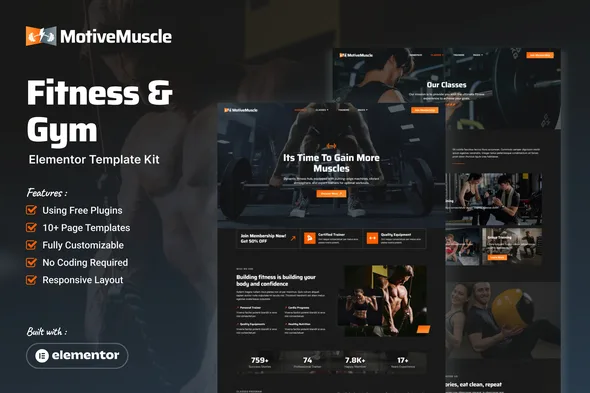 motivemuscle fitness gym elementor template kit 1