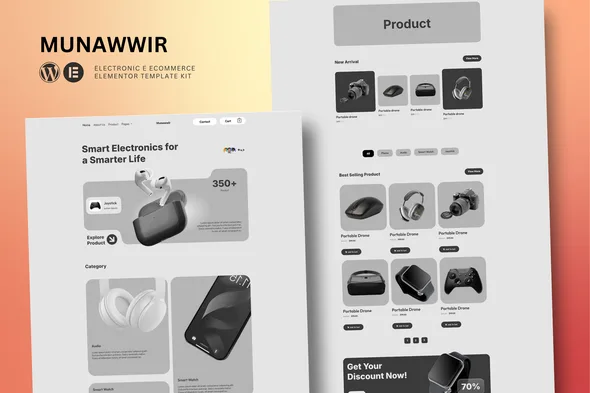 munawwir e commerce electronics store elementor template kit 1