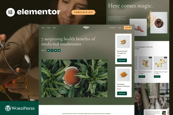 myco medicinal mushrooms adaptogens shop elementor template kit 1