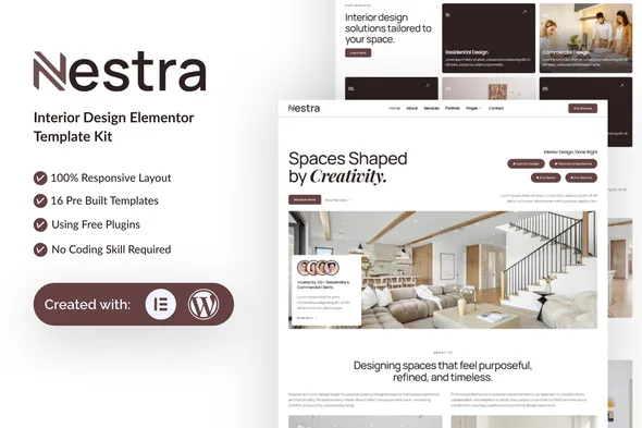 nestra interior design elementor template kit 1