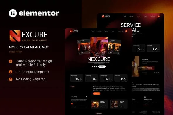 nexcure modern event agency elementor template kit 1
