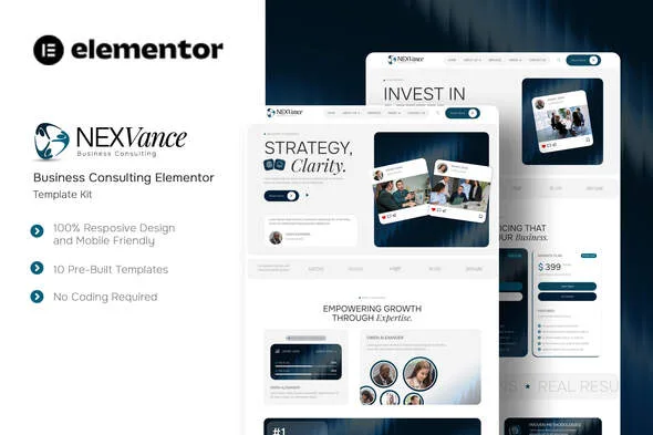 nexvance business consulting elementor template kit 1