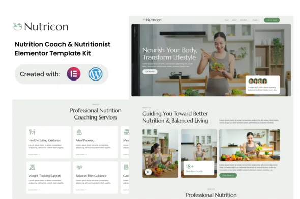 nutricon nutrition coach nutritionist elementor template kit 1