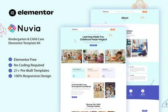nuvia kindergarten child care elementor template kit 1