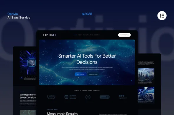 optivio dark ai saas website elementor template kit 1