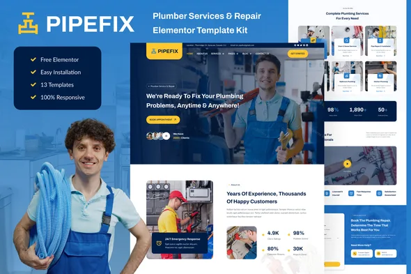 pipefix plumber repair services elementor template kit 1