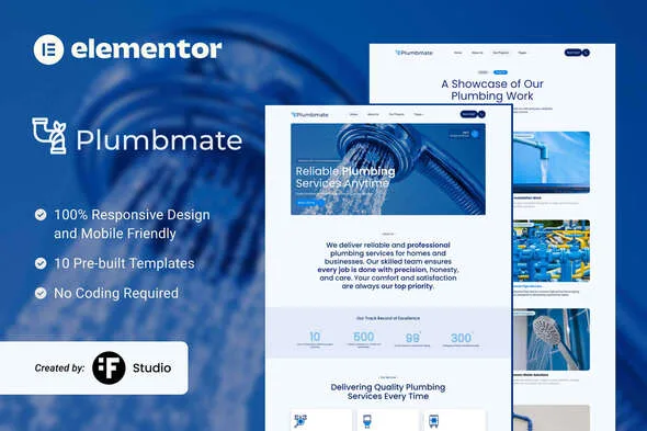 plumbmate plumbing services elementor template kit 1