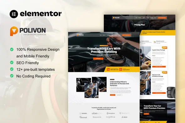 polivon car body repair shop elementor pro template kit 1