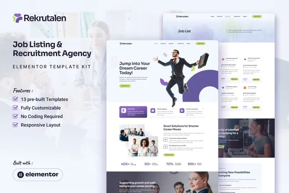 rekrutalen job listing recruitment agency elementor pro template kit 1