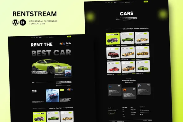 rentstream car rental elementor template kit 1
