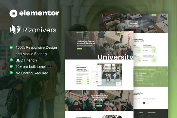 rizonivers university school elementor template kit 1