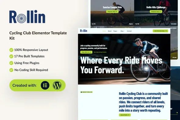 rollin cycling club elementor template kit 1