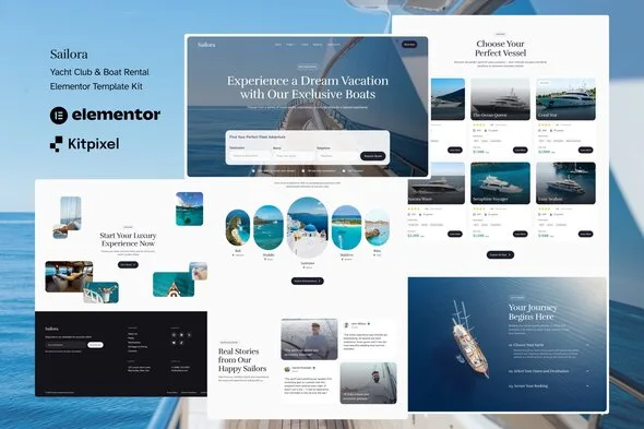 sailora yacht club boat rental elementor template kit 1