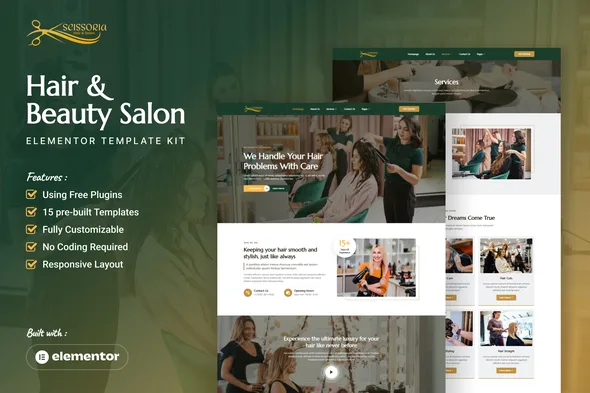 scissoria hair beauty salon elementor template kit 1