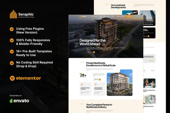 seraphic real estate construction group elementor template kit 1