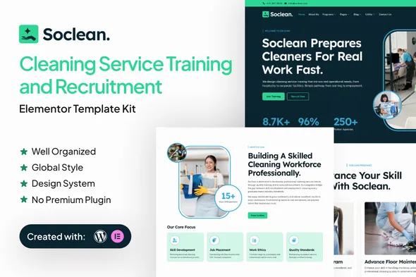 soclean cleaning service training and recruitment elementor template kit 1