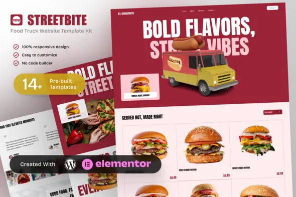 streetbite food truck street food elementor template kit 1