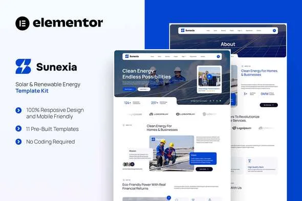 sunexia solar renewable energy elementor template kit 1