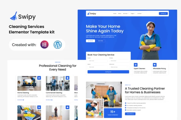 swipy cleaning services elementor template kit 1