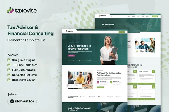taxovise tax advisor financial consulting elementor template kit 1