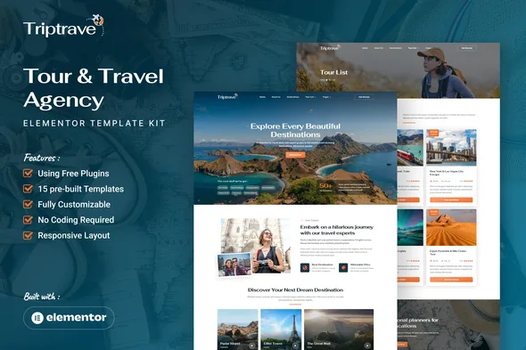 triptrave tour travel agency elementor template kit 1