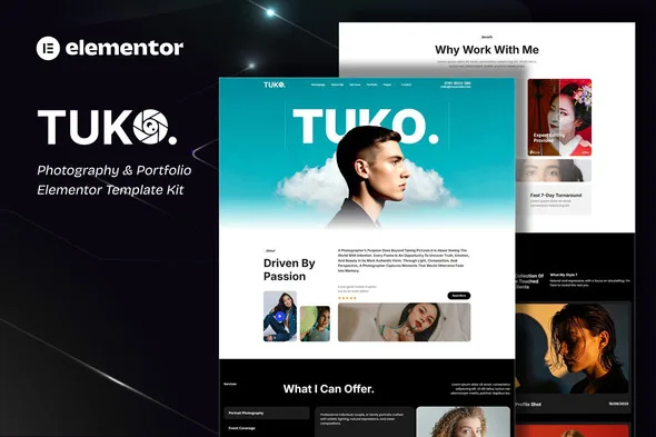 tuko photography portfolio elementor template kit 1