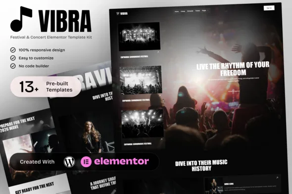 vibra music festival concert elementor template kit 1