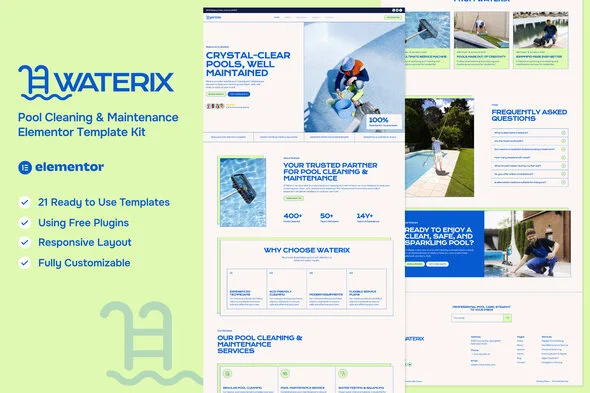 waterix pool cleaning maintenance service elementor kit 1