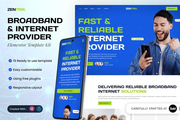 zentrix broadband internet provider elementor template kit 1