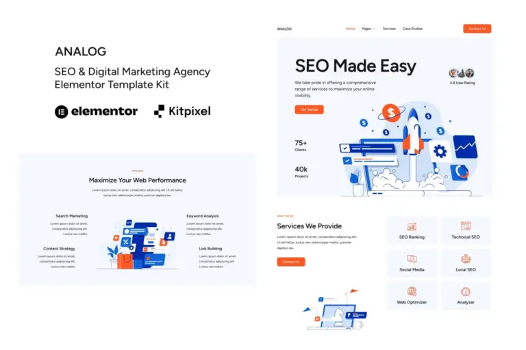 analog seo digital marketing agency elementor template kit