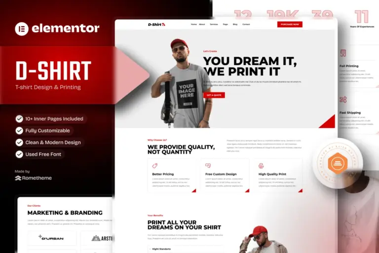 d shirt t shirt design printing elementor pro full site template kit 1