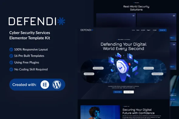 defendio cyber security services elementor template kit 1