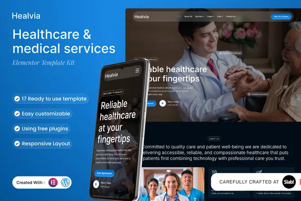 healvia healthcare medical services elementor template kit 1