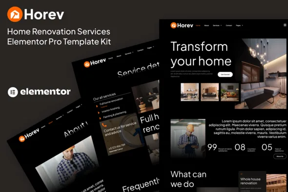 horev home renovation services elementor pro template kit 1