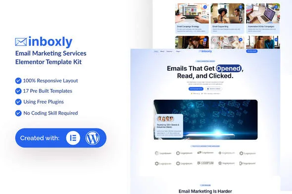 inboxly email marketing services elementor template kit 1