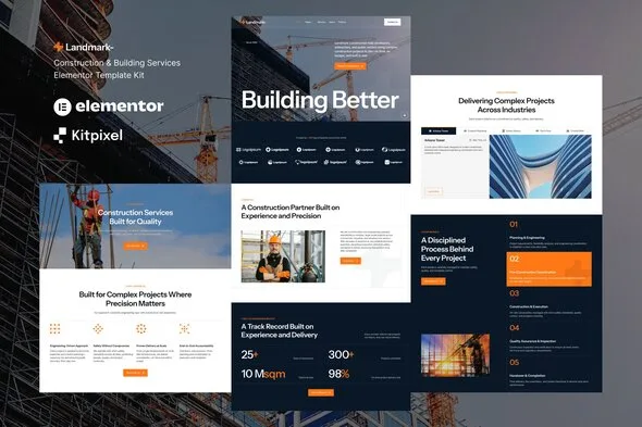 landmark construction building services elementor template kit 1