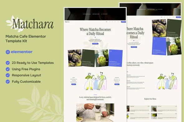 matchara matcha cafe elementor template kit 1