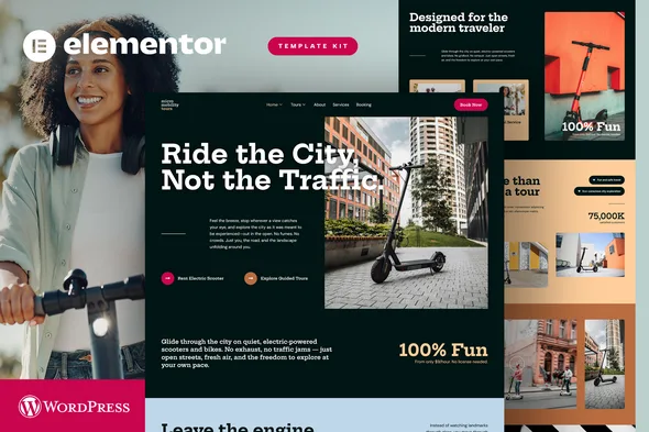 micromobility tours electric scooter bike rental elementor template kit 1