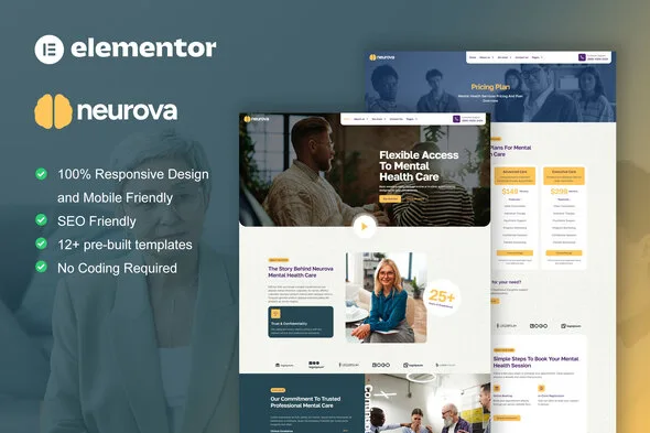neurova mental health therapy elementor template kit 1