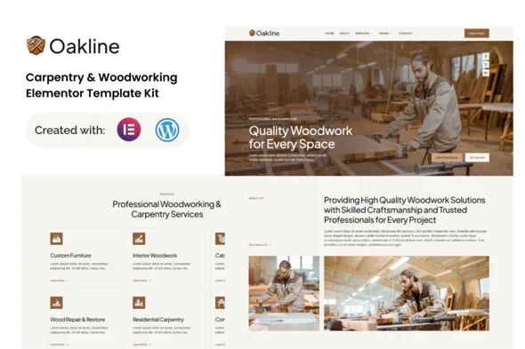 oakline carpentry woodworking elementor template kit 1