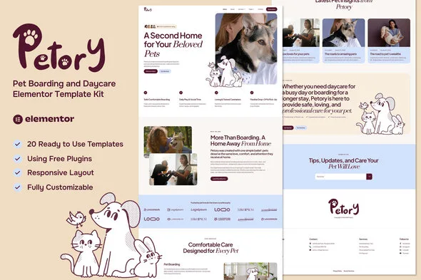 petory pet boarding daycare elementor template kit 1