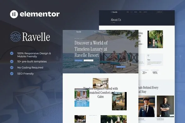 ravelle luxury hotel resort elementor template kit 1