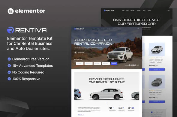 rentiva car rental business auto dealer elementor template kit 1